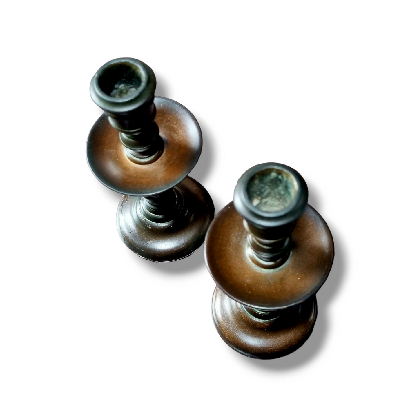 Rare Diminutive Pair of 17th Century Dutch Antique Brass Heemskirk Tapersticks