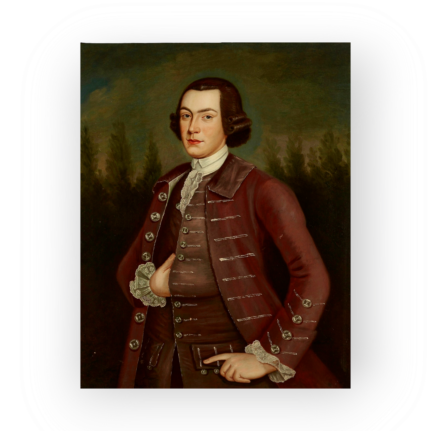 Follower of John Wollaston the Younger (1710-1775) - English School Antique Oil On Canvas Portrait of Reverend William Mellish