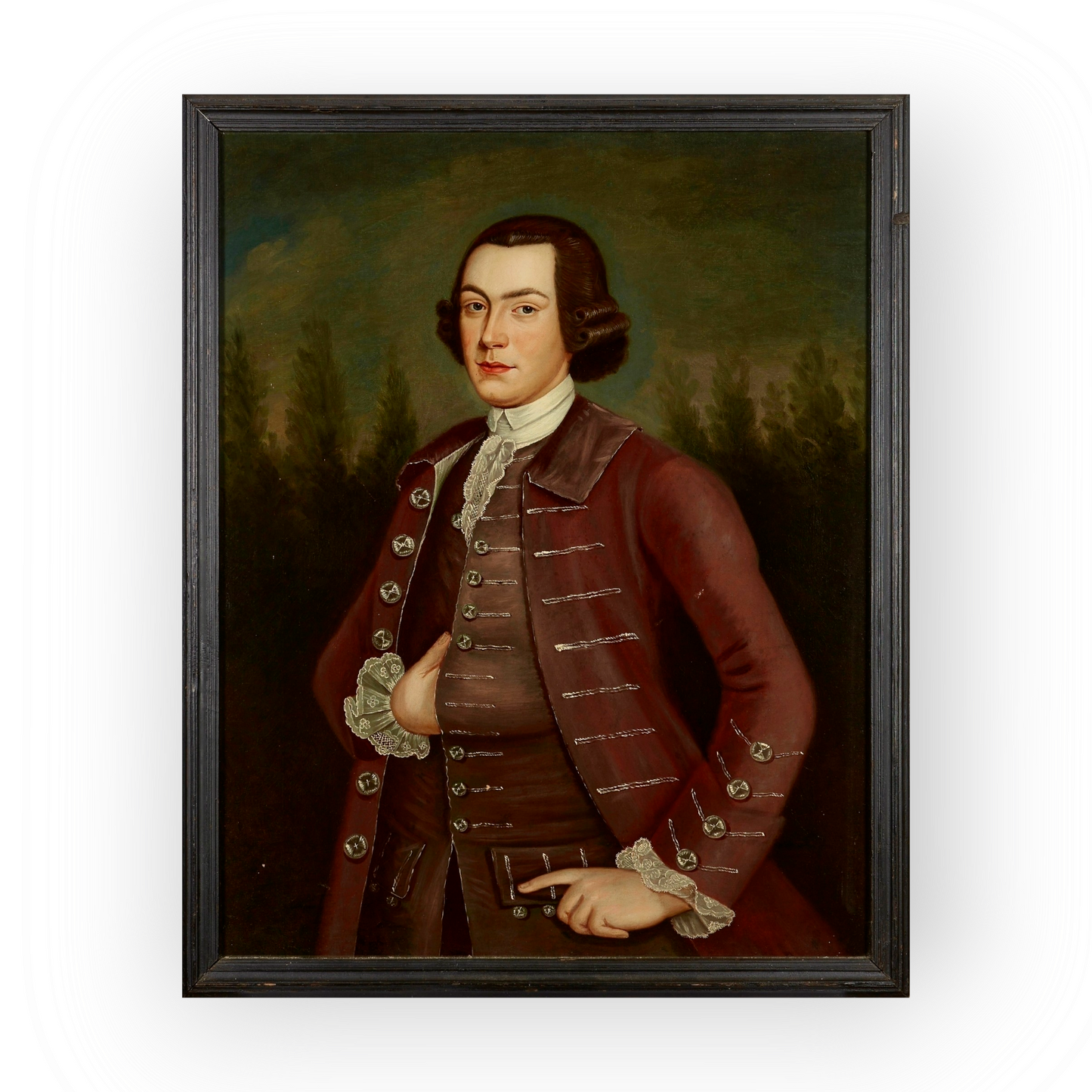 Follower of John Wollaston the Younger (1710-1775) - English School Antique Oil On Canvas Portrait of Reverend William Mellish