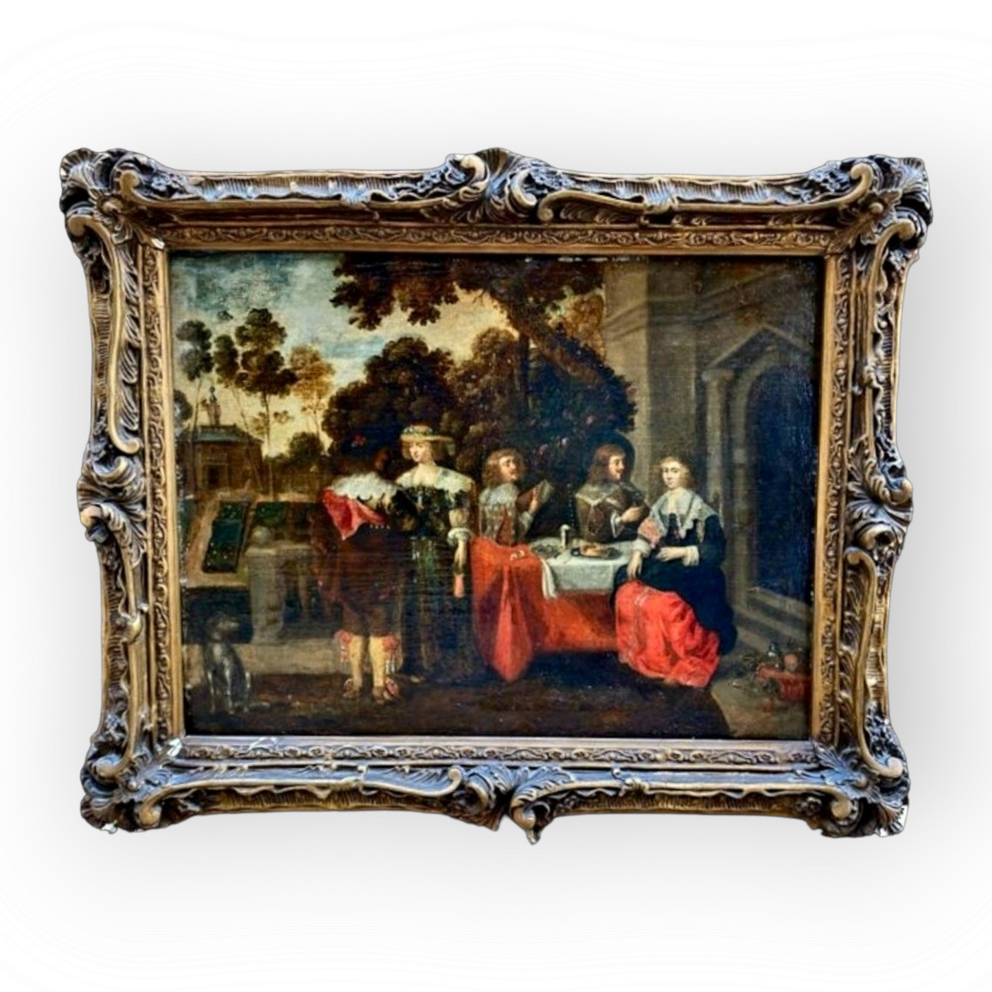 A mid-17th Century Flemish antique oil on canvas depicting courtiers banqueting.
