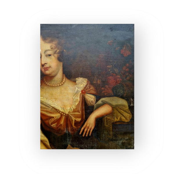 Offered for sale in "Attic Found" condition - A mid-17th Century English School antique oil on canvas of an aristocratic lady, circa 1660