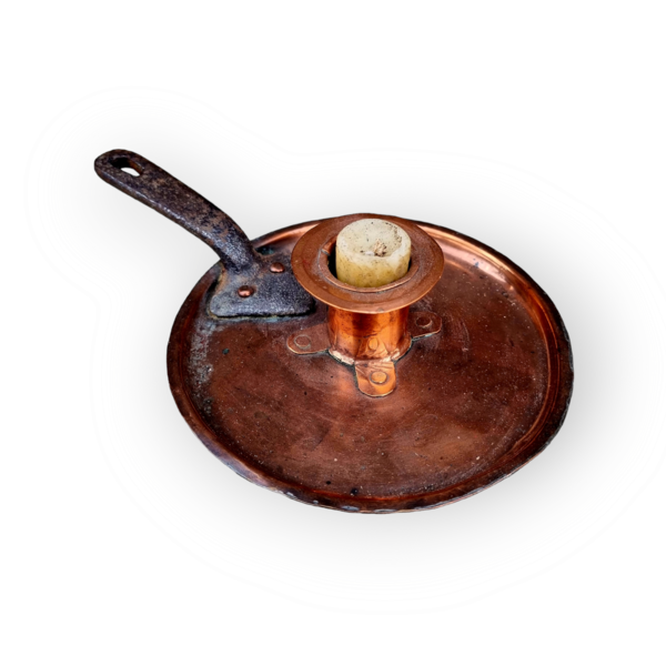 19th Century English Antique Copper Chamberstick With Iron Carry-Handle