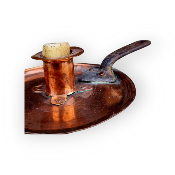 19th Century English Antique Copper Chamberstick With Iron Carry-Handle