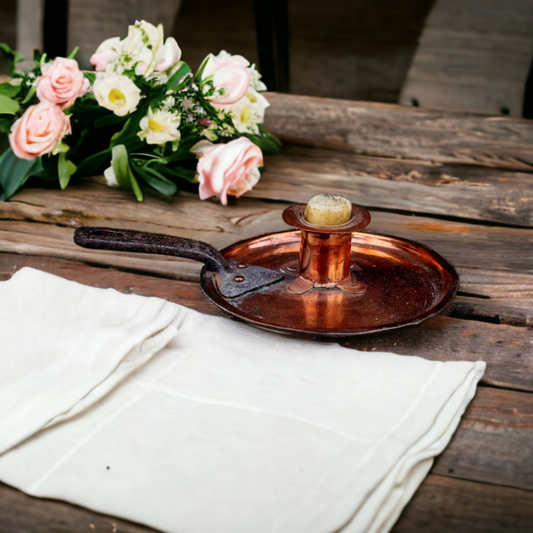 19th Century English Antique Copper Chamberstick With Iron Carry-Handle