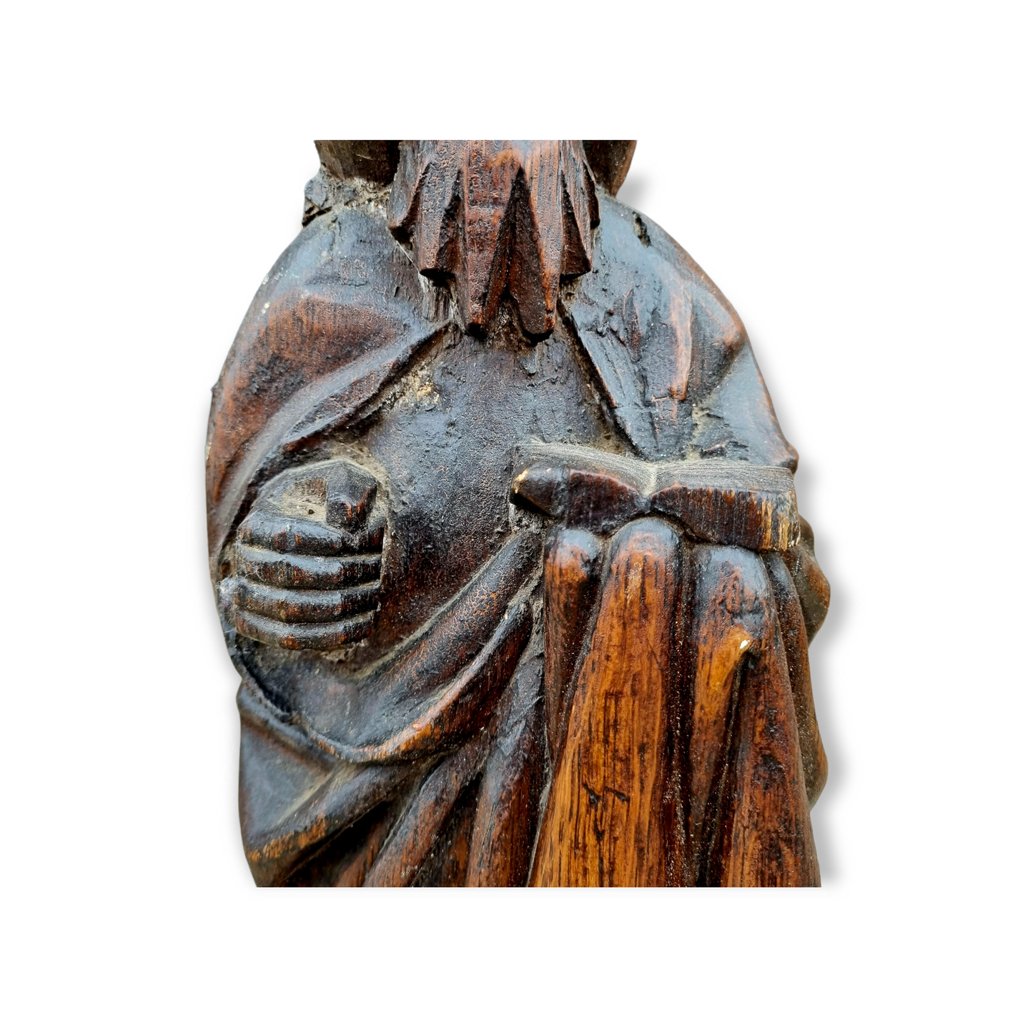 15th Century English Antique Carved Oak Figure of a Saint, Possibly Saint Paul, Attributed to East Anglia