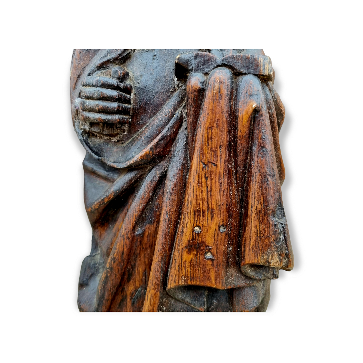 15th Century English Antique Carved Oak Figure of a Saint, Possibly Saint Paul, Attributed to East Anglia