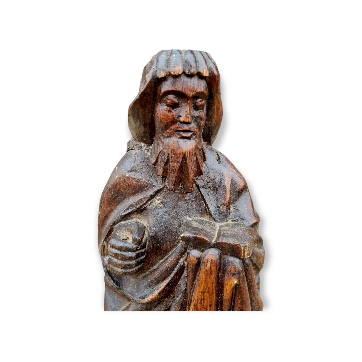 15th Century English Antique Carved Oak Figure of a Saint, Possibly Saint Paul, Attributed to East Anglia
