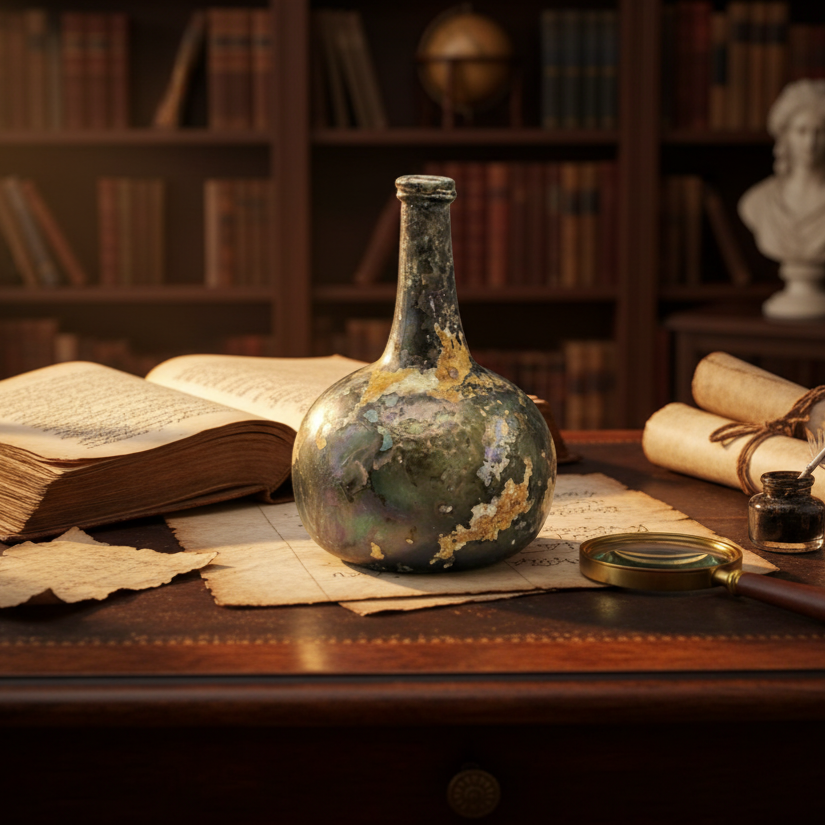 Early Antique Onion-Shaped Glass Bottle with Iridescent Patina | 17th–18th Century | Seabed Find