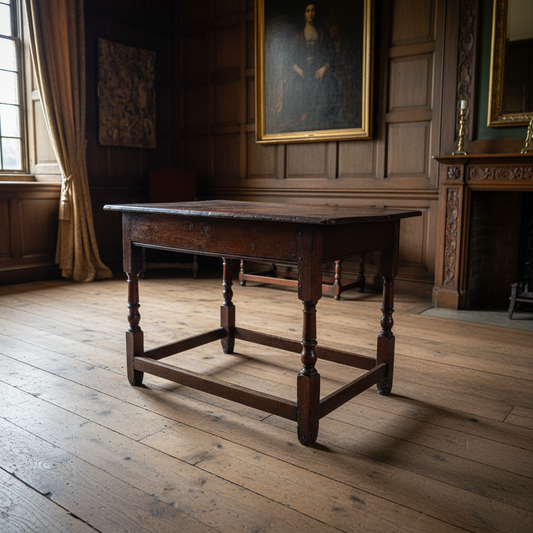 Late 17th-Century English Antique Oak Plank Top Side Table