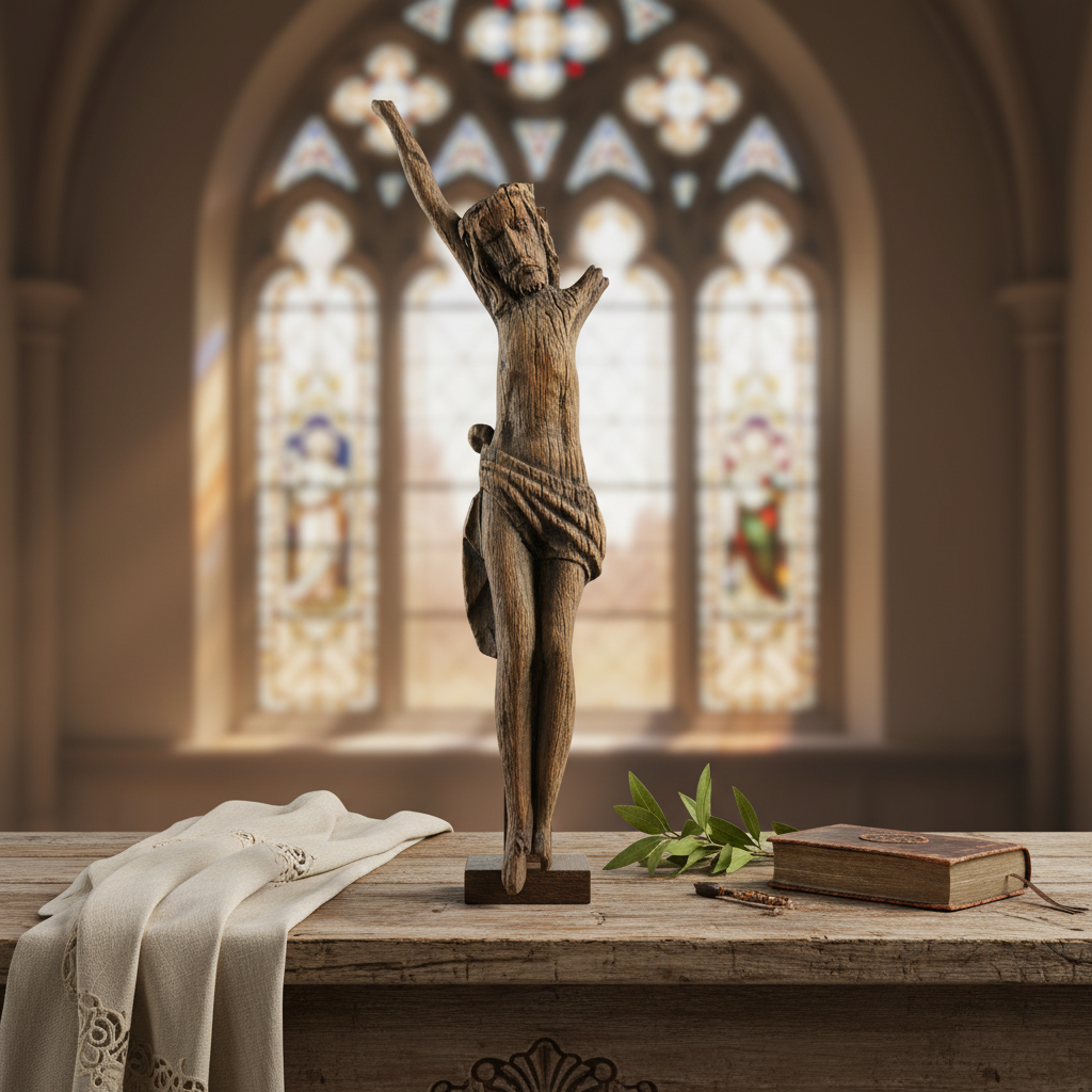 Late 15th Century Antique Carved Wooden Sculpture of Christ