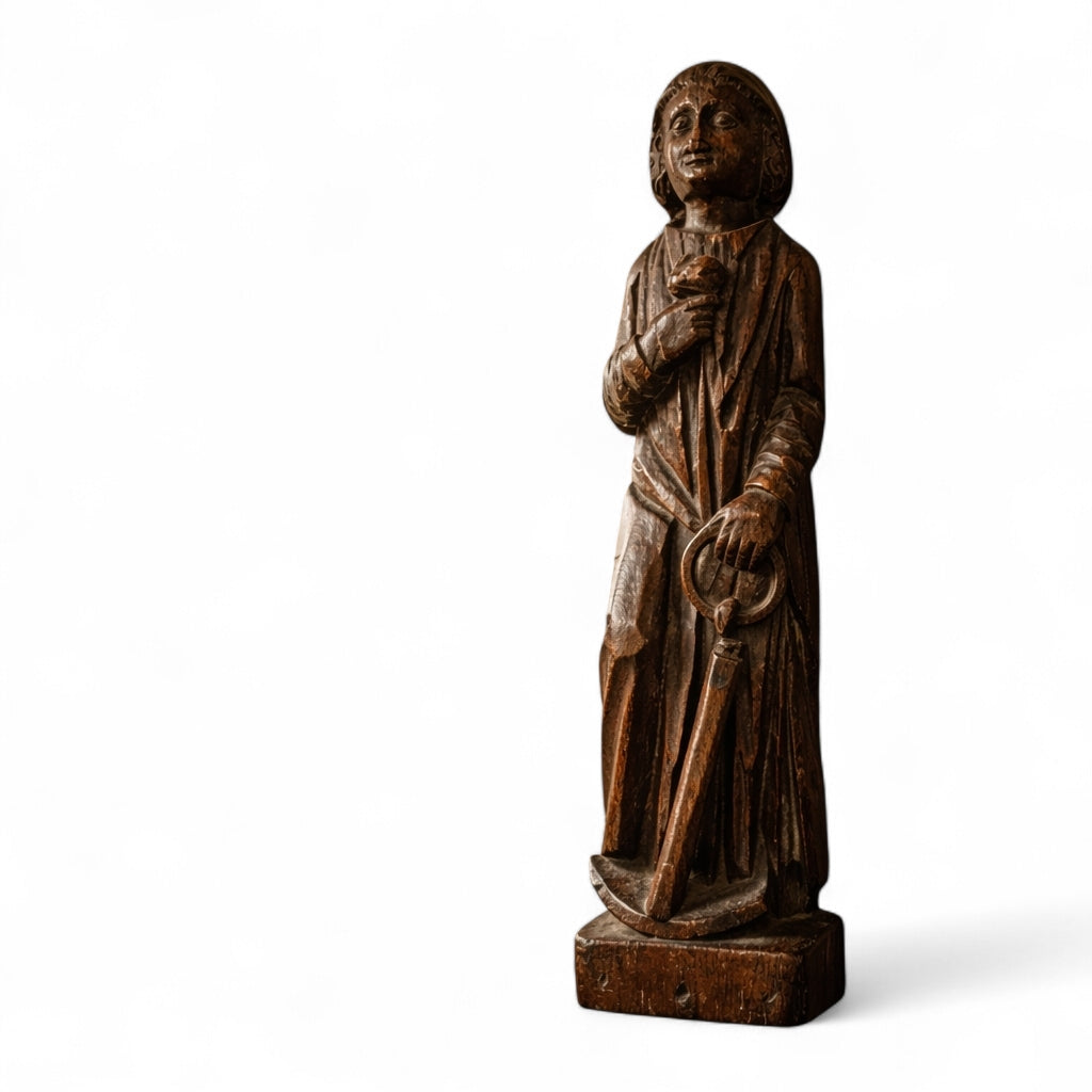 17th‑Century English Antique Carved Oak Term – Symbolic Figure of Hope