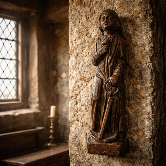 17th‑Century English Antique Carved Oak Term – Symbolic Figure of Hope