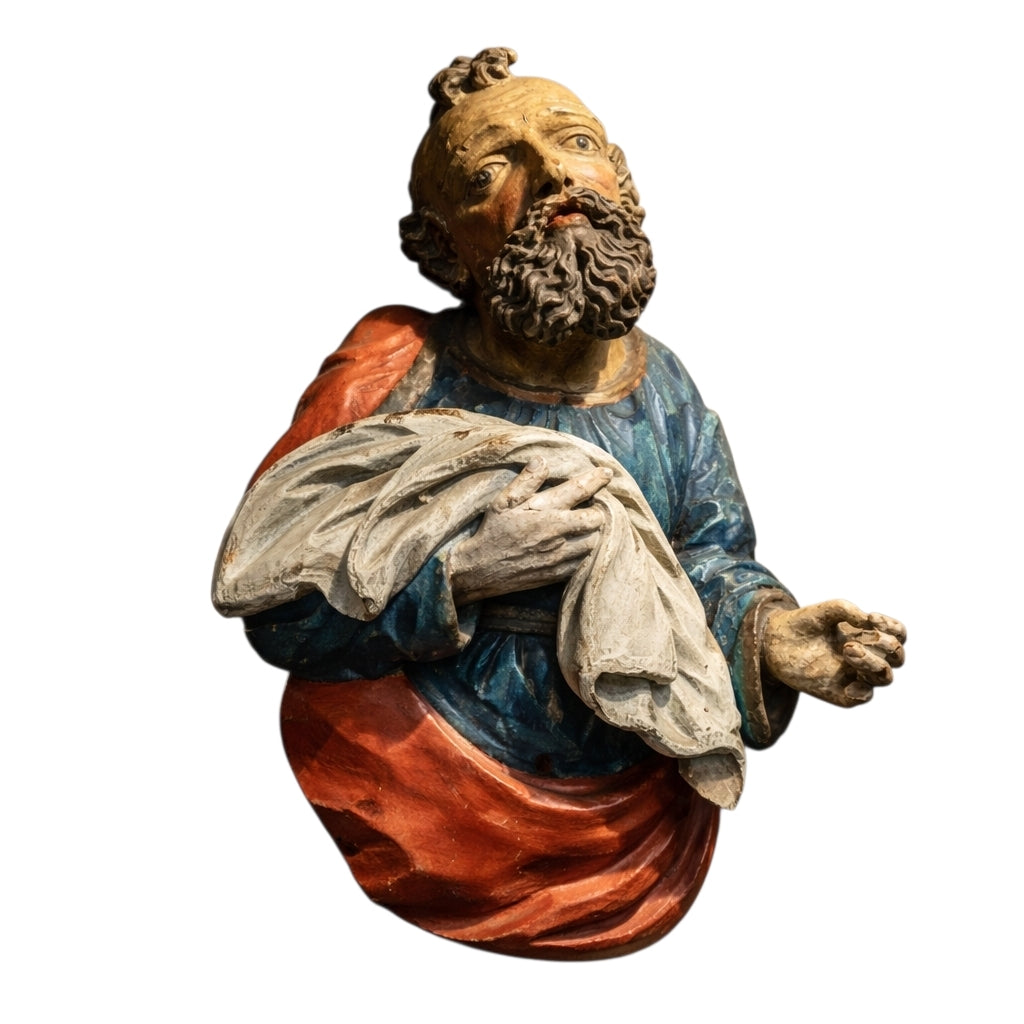 Late 15th Century / Early 16th Century German Gothic Antique Carved Polychrome Saint – Southern Germany, c.1480-1500