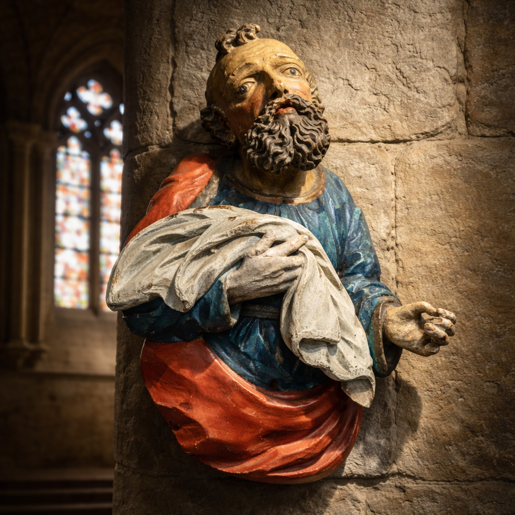 Late 15th Century / Early 16th Century German Gothic Antique Carved Polychrome Saint – Southern Germany, c.1480-1500