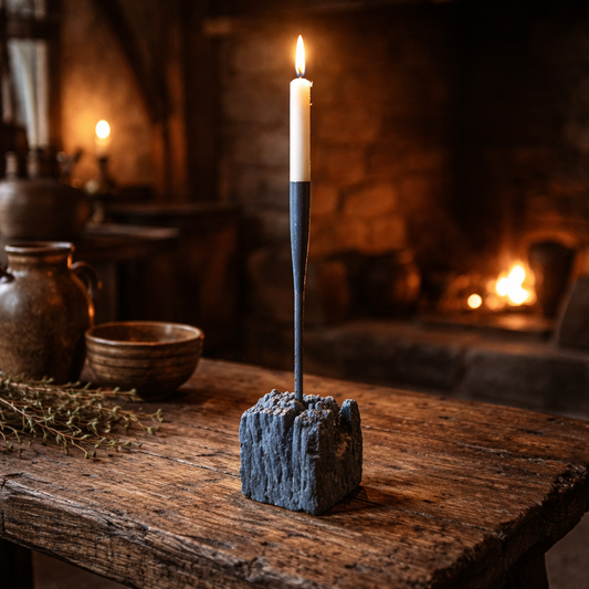19thC Rustic / Primitive Antique Iron Candleholder on a Gnarled Driftwood Base