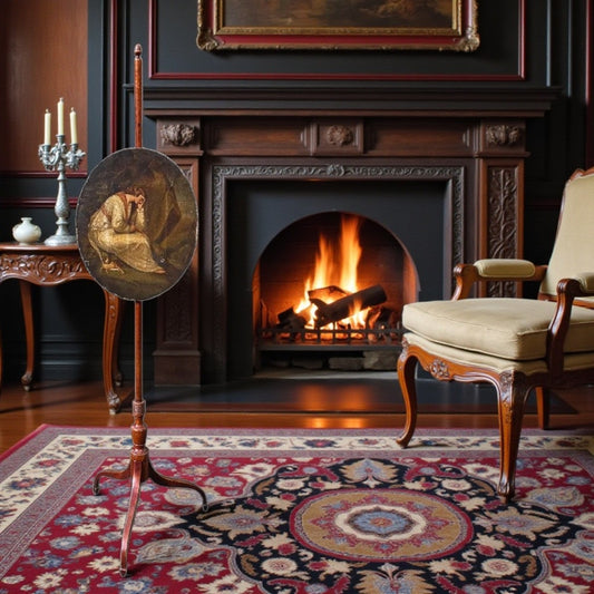 Early 19th‑Century / Late George III Period English Antique Pole Screen with Classical Painted Roundel