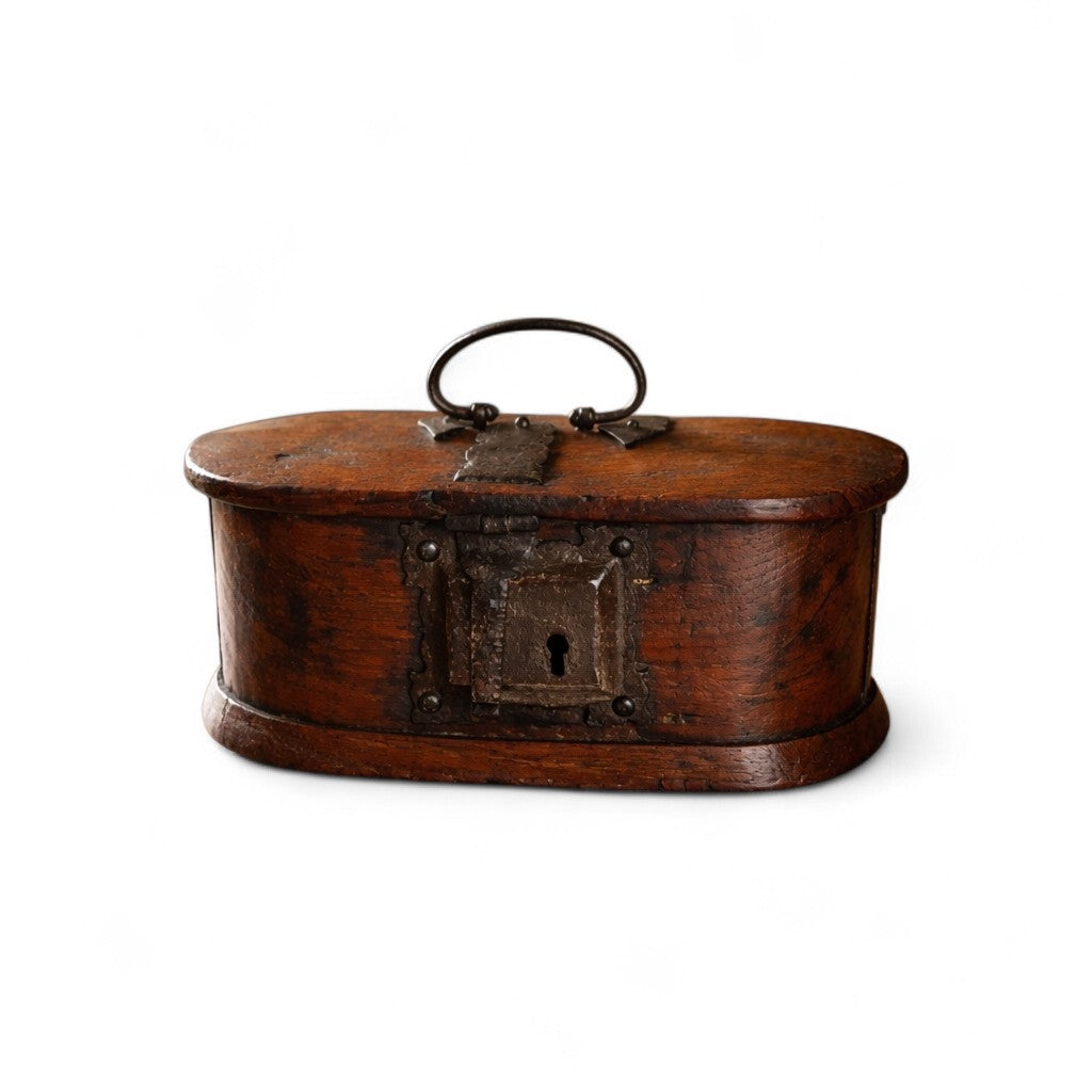 Early 17th‑Century Antique Bentwood Box with Original Iron Mounts & Carry Handle