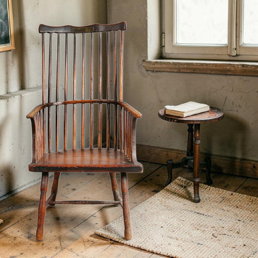 Late 18th Century English Antique Ash & Elm Comb-Back Windsor Armchair, Attributed to the West Country