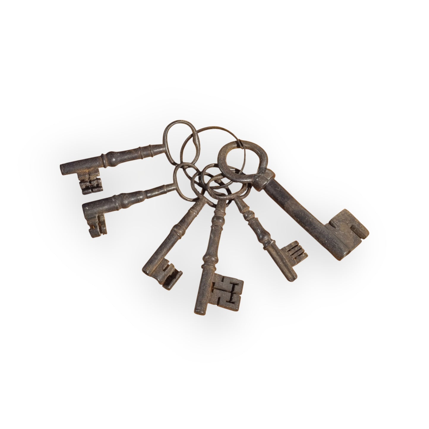A Set Of Six Large 17th-Century & 18th-Century Antique Iron Keys With Their Original Key Ring