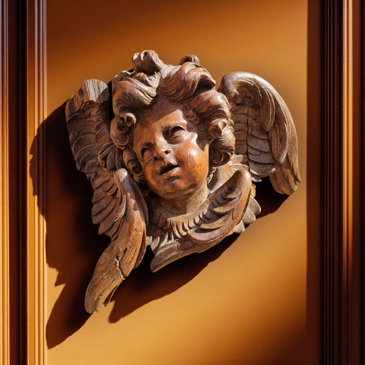 A Large Mid 18th-Century Baroque Period Antique Carved Wooden Cherub, circa 1750