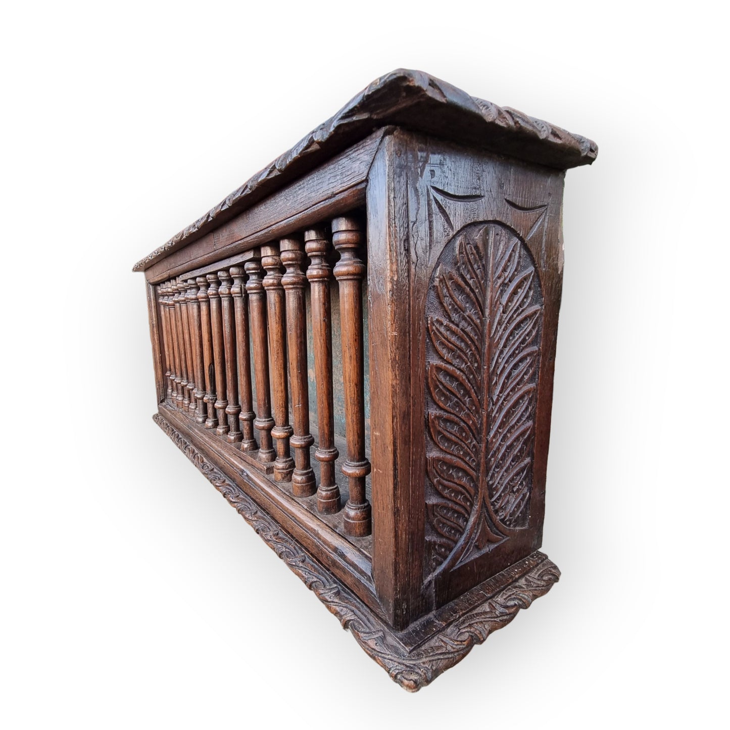 Mid 17th Century English Antique Oak & Elm Mural Glass Cupboard, Circa 1640