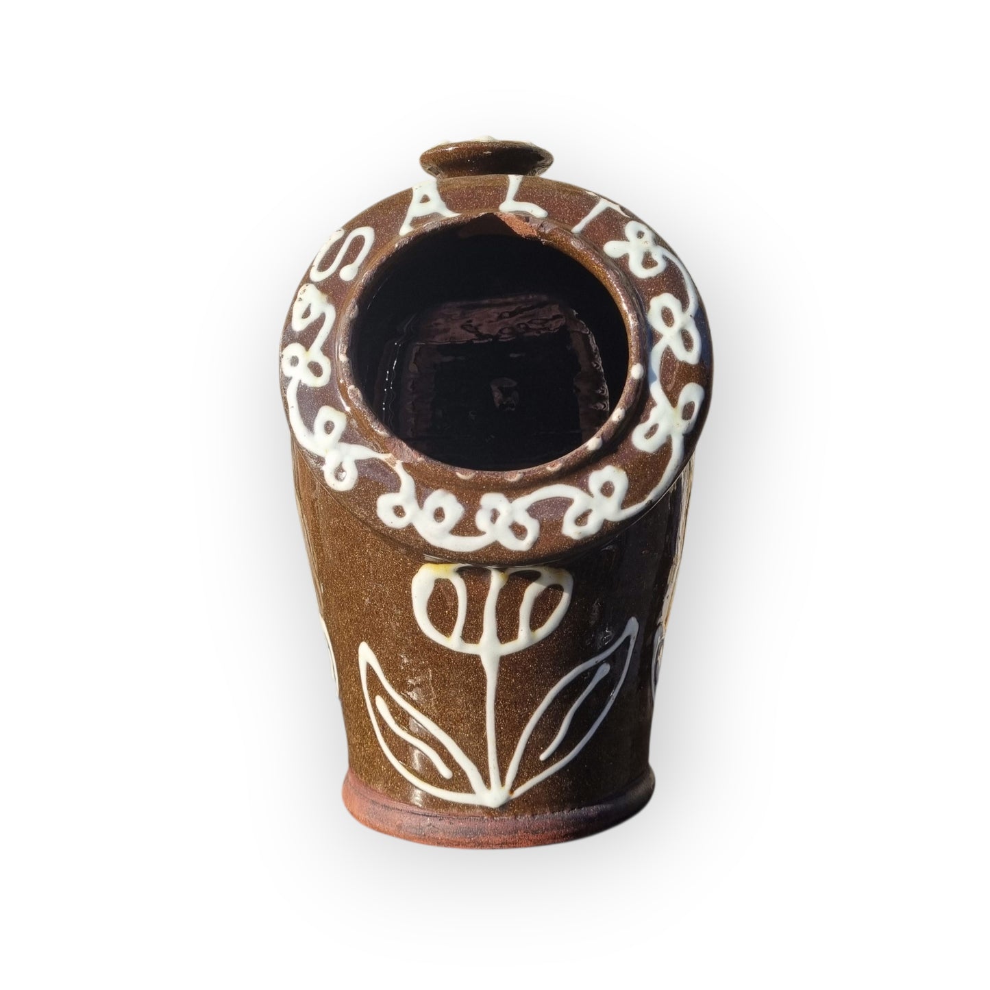 Large Late 19th-Century Slipware Decorated Salt Pig Bearing The Inscription "SALT"
