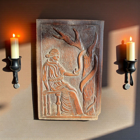 A Large 18th Century Antique Carved Oak Panel Depicting Eve and the Serpent