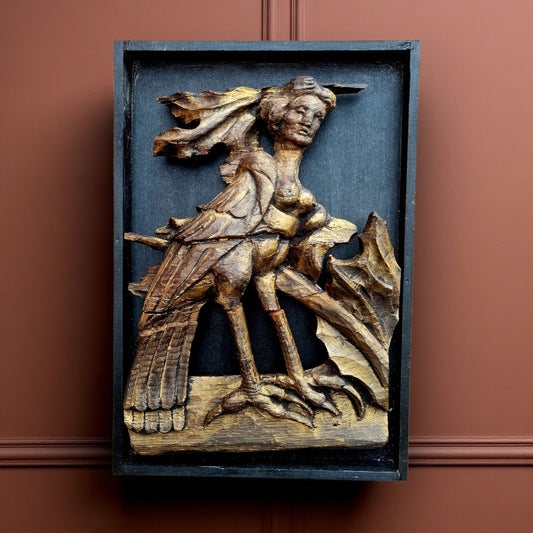 15th-Century English Gothic Antique Carved Wooden Sculptural Fragment Depicting A Mythical "Harpy"
