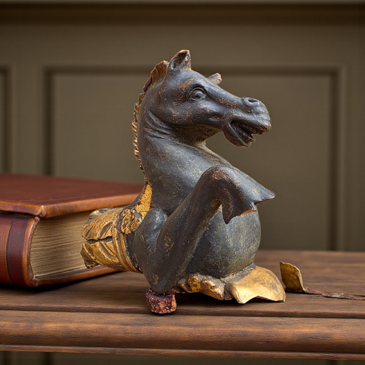 18th-Century Italian Antique Carved Wooden Horse’s Head Fragment, Salvaged from a Venetian Gondola