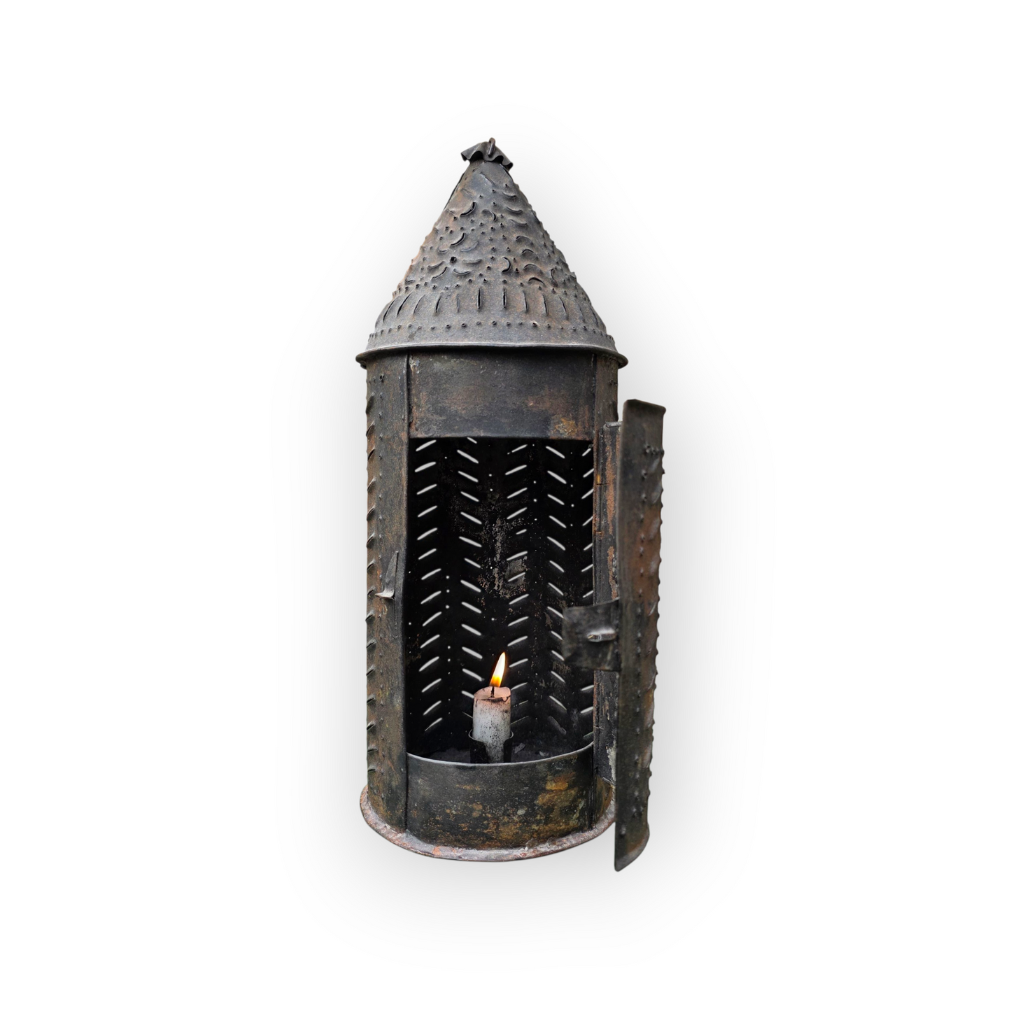 Late 18th-Century English Toleware Shepherd’s Lantern | Punched Tin Candleholder