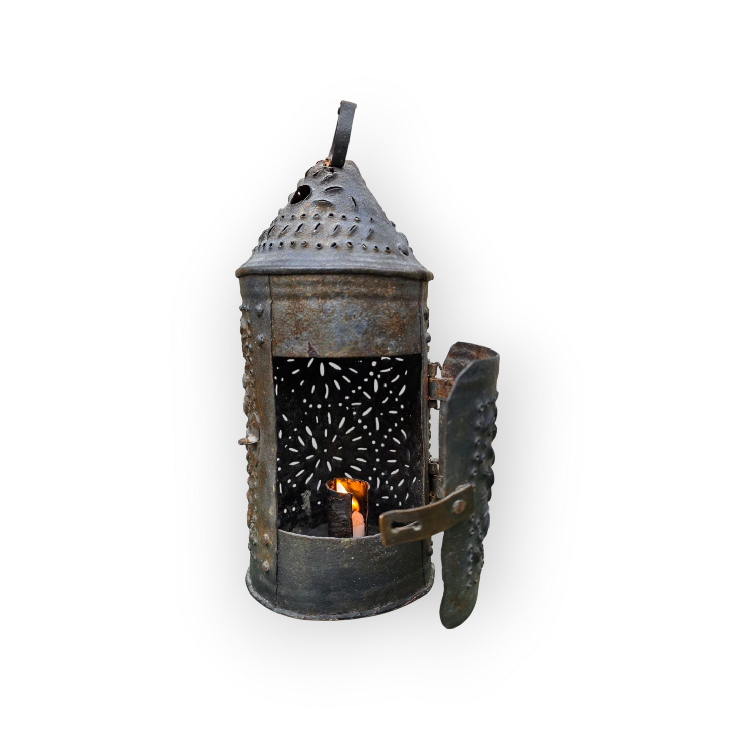 Late 18th-Century English Toleware Shepherd’s Lantern | Punched Tin Candleholder