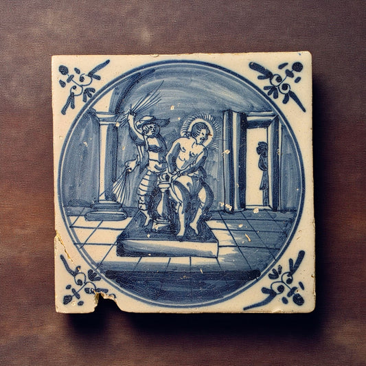 18th Century Dutch Antique Delft Tile – Flagellation of Christ, Rotterdam Circa 1740