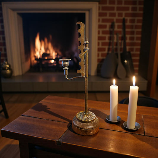19th-Century German Antique Brass "Saw" Candlestick | Rise-and-Fall Candle Holder