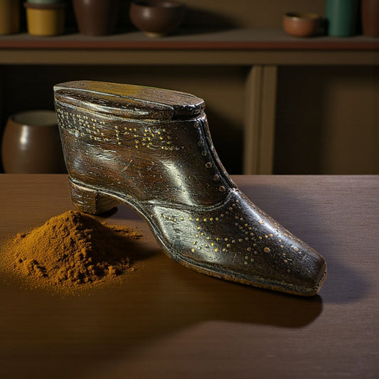 HMS Royal George - Sank 1782 - A Late 18th-Century English Antique Treen Carved Snuff Box Made From Ships Timbers in the Form of a Shoe / Snuff Shoe