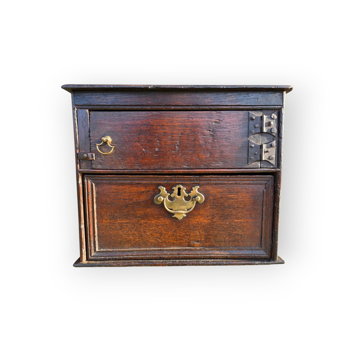 A Small Early 18th-Century English Antique Oak Spice Cupboard of Unusual Form
