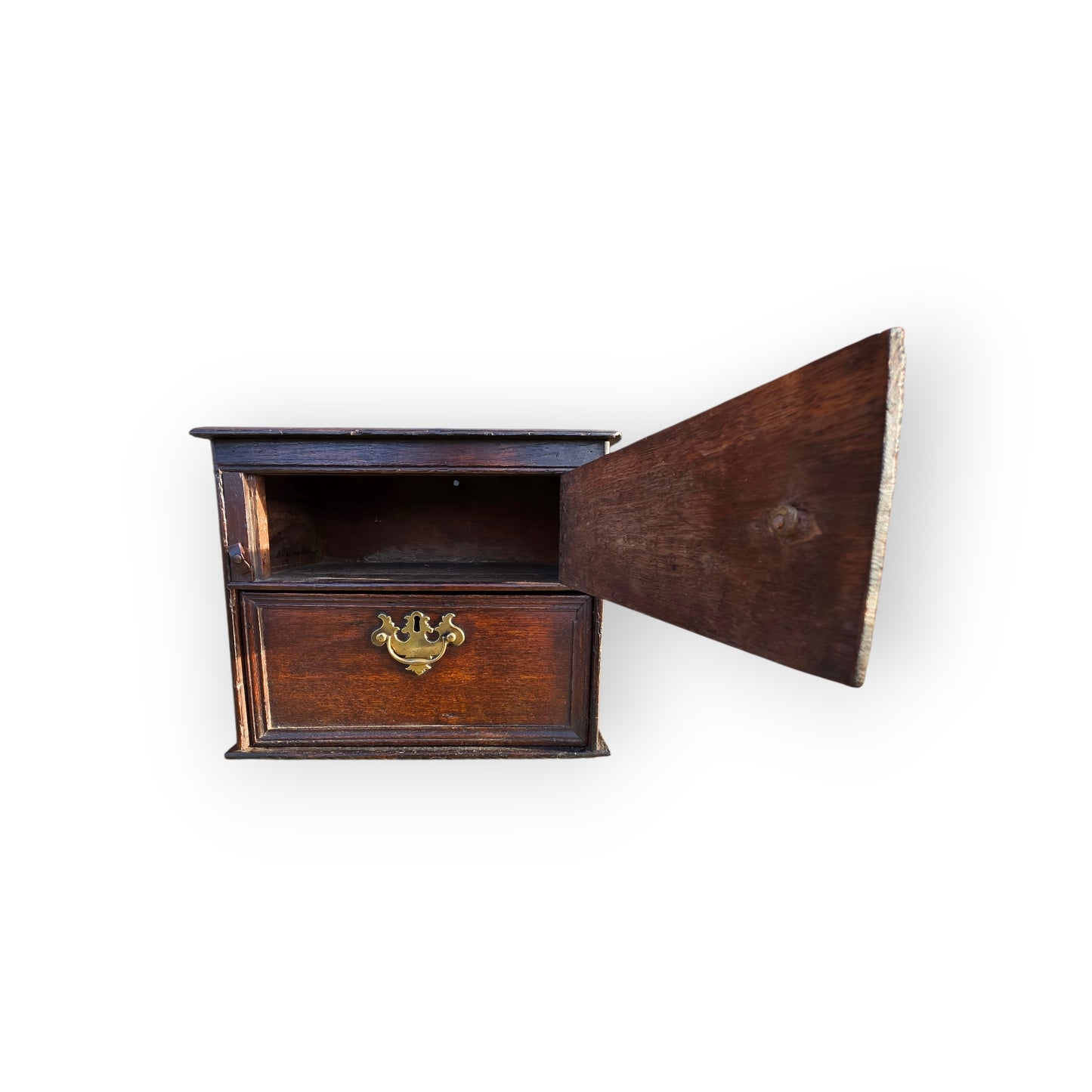 A Small Early 18th-Century English Antique Oak Spice Cupboard of Unusual Form