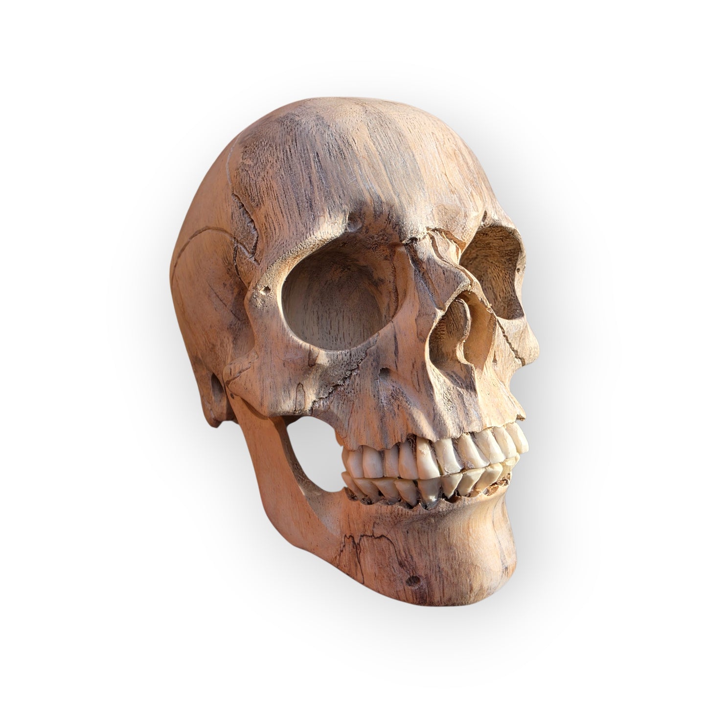 17th-Century Style Carved Wooden Memento Mori Skull on a Turned Ebonised Base