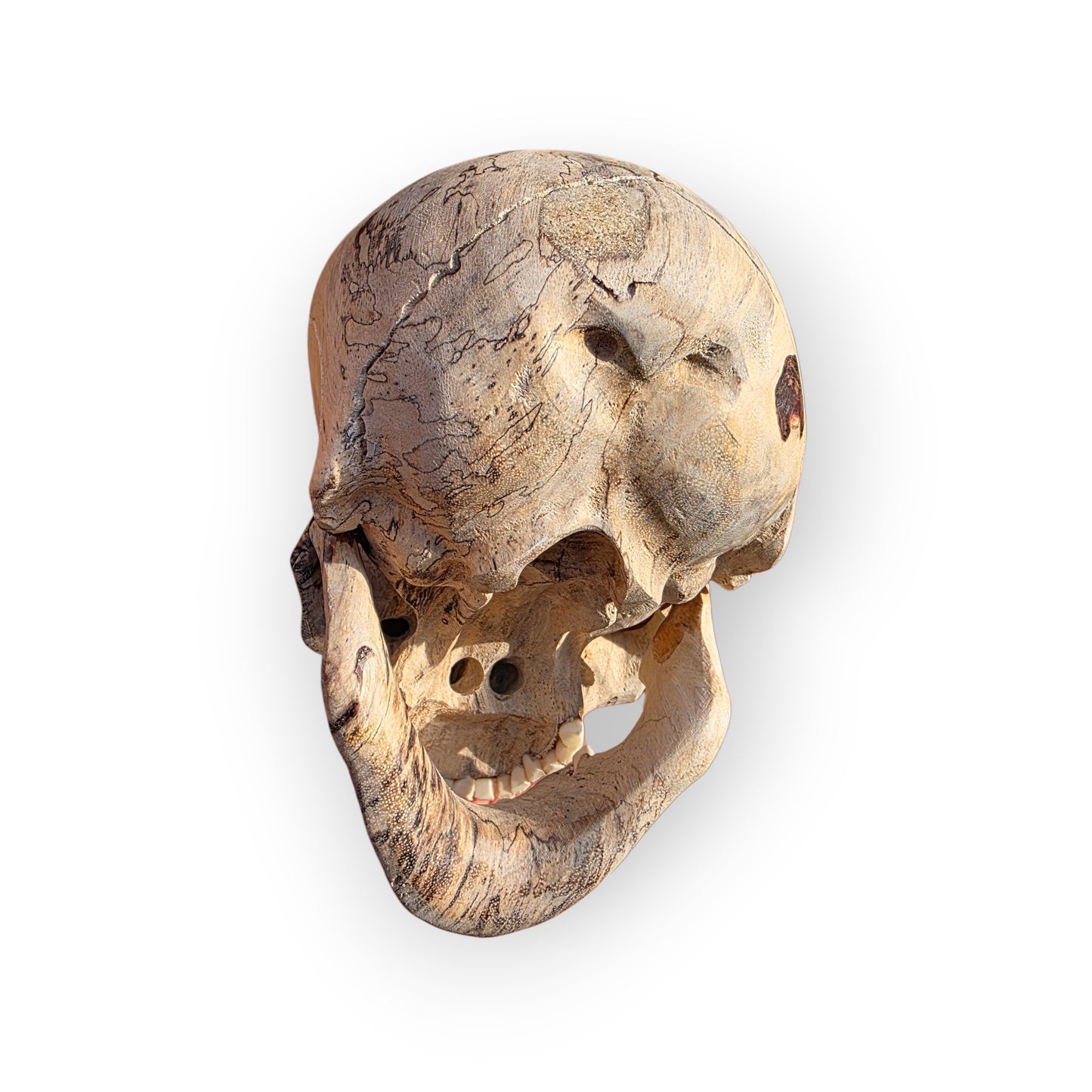 17th-Century Style Carved Wooden Memento Mori Skull on a Turned Ebonised Base