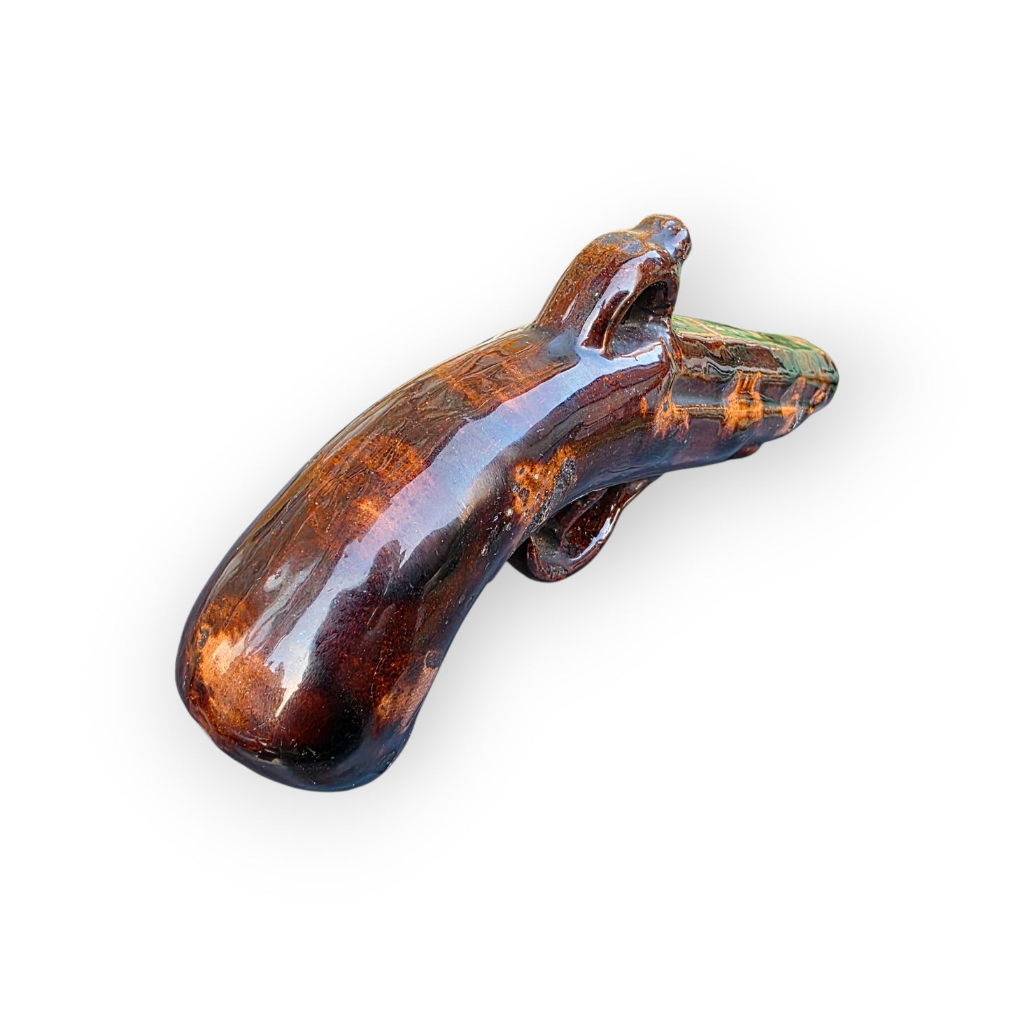 19th‑Century English Antique Stoneware Pistol‑Form Whisky Flask – A Gentleman’s Novelty Drinking Accessory