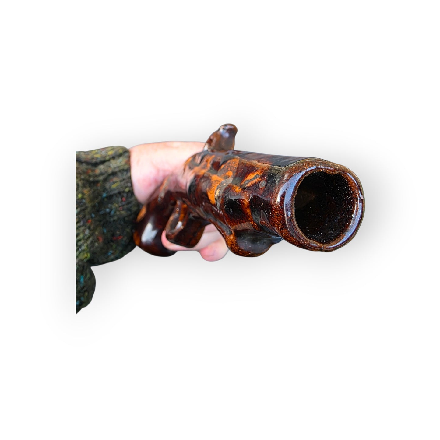 19th‑Century English Antique Stoneware Pistol‑Form Whisky Flask – A Gentleman’s Novelty Drinking Accessory