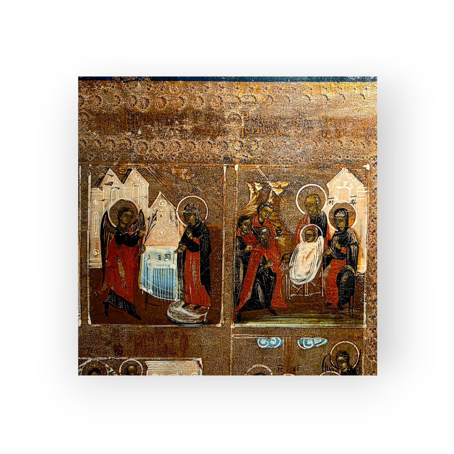 19th Century Russian Orthodox Antique Feast‑Day Icon – Twelve Great Liturgical Feasts