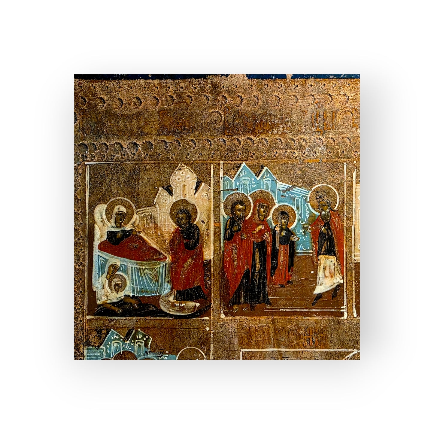 19th Century Russian Orthodox Antique Feast‑Day Icon – Twelve Great Liturgical Feasts
