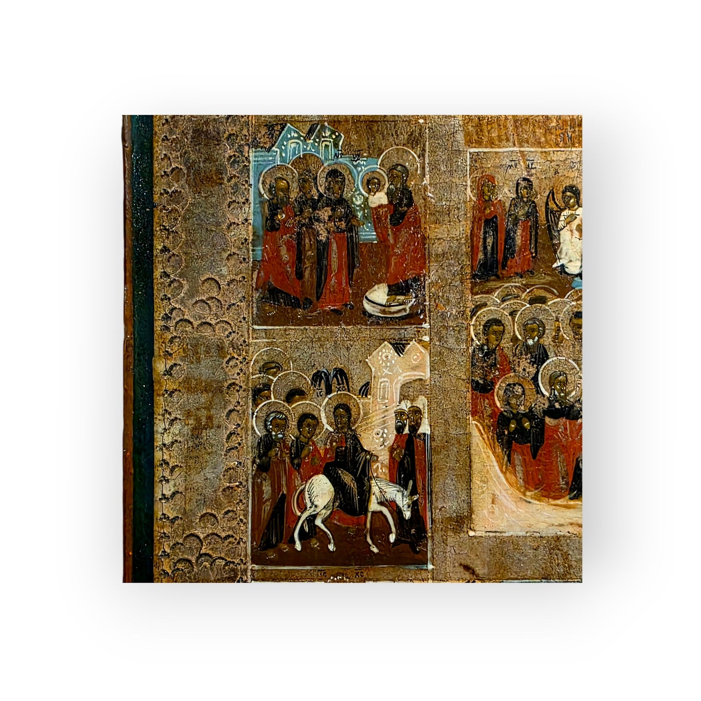 19th Century Russian Orthodox Antique Feast‑Day Icon – Twelve Great Liturgical Feasts