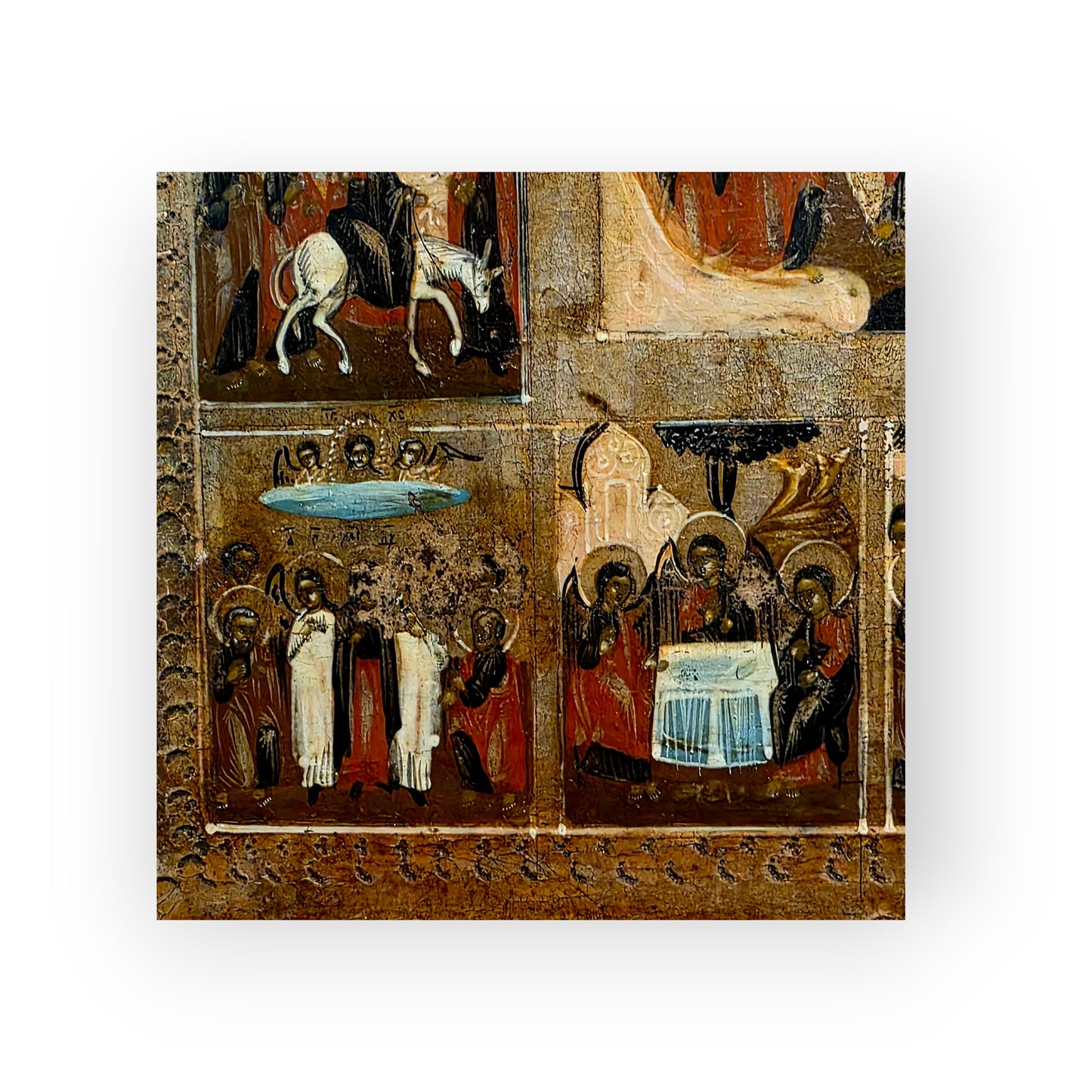 19th Century Russian Orthodox Antique Feast‑Day Icon – Twelve Great Liturgical Feasts