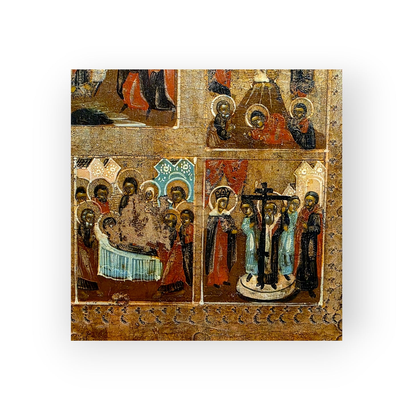 19th Century Russian Orthodox Antique Feast‑Day Icon – Twelve Great Liturgical Feasts