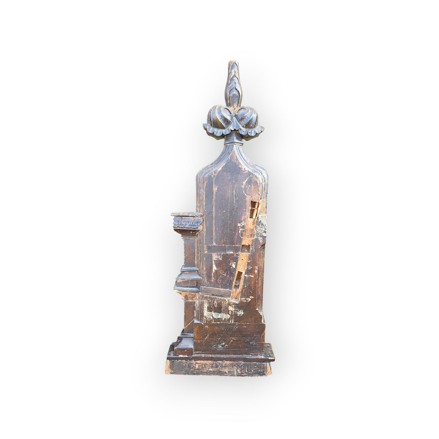 19th‑Century Gothic Revival English Antique Carved Oak Pew End / Bench End with Blind Tracery & Poppy Finial