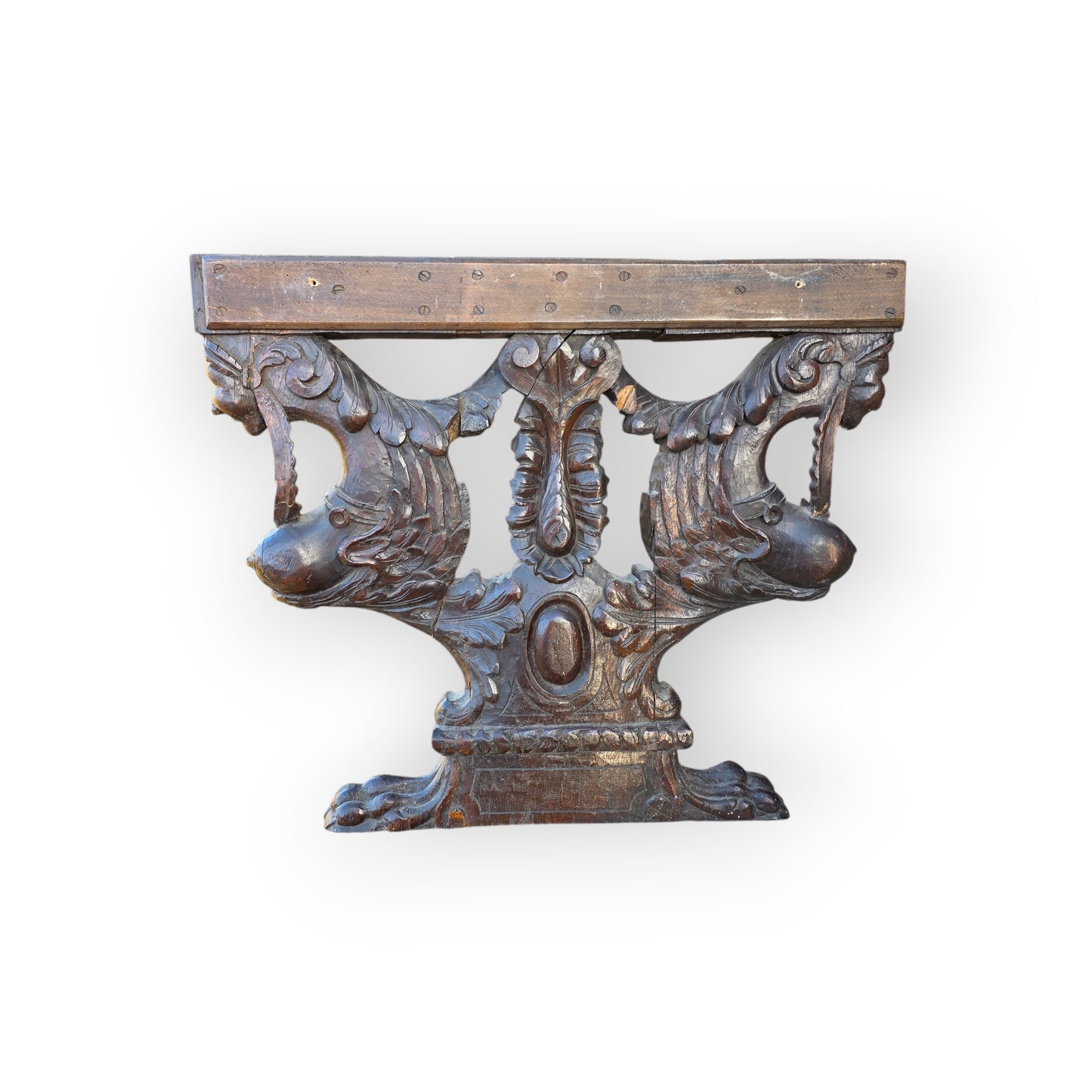 Pair of Large 17th-Century Sculptural Italian Antique Carved Oak Furniture Supports