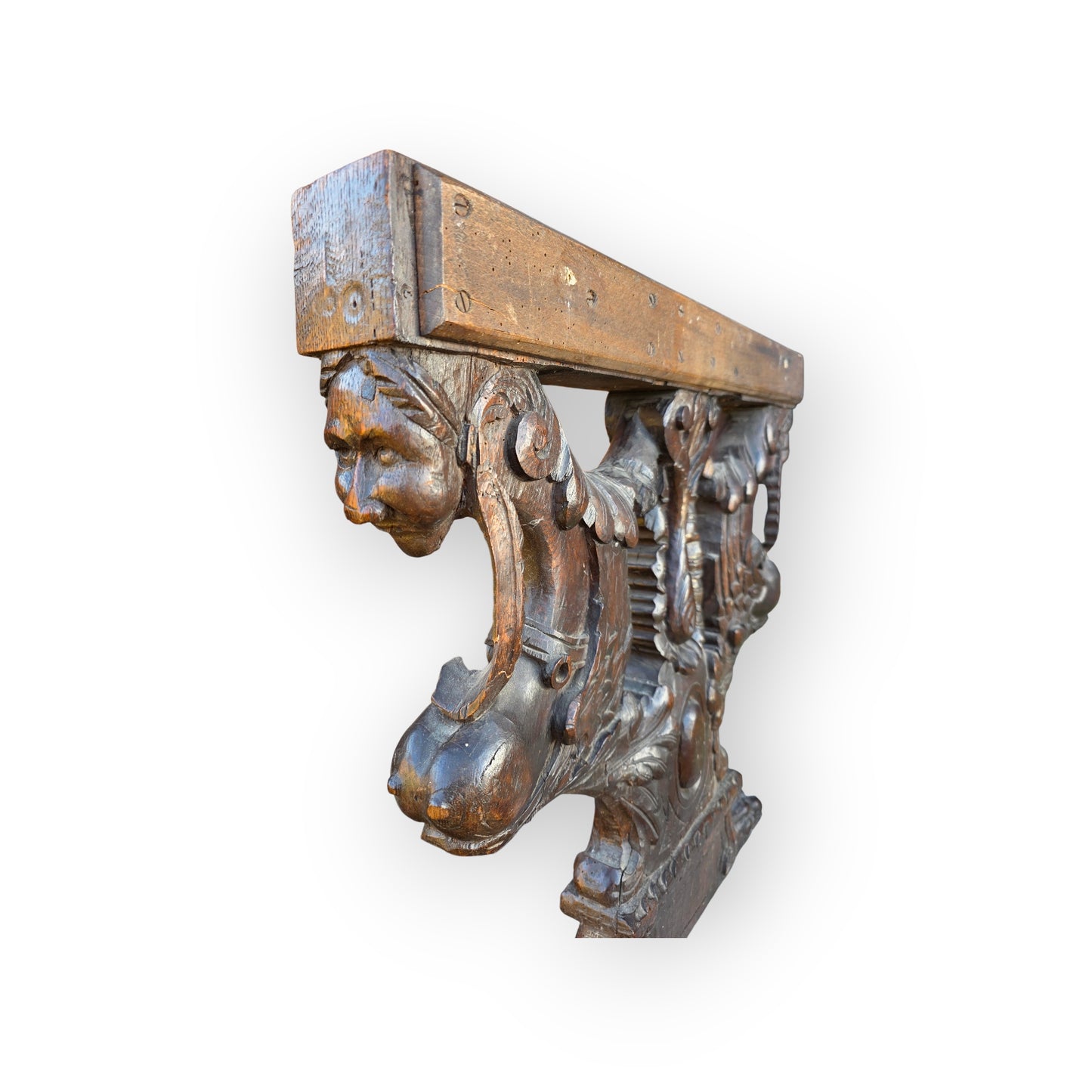 Pair of Large 17th-Century Sculptural Italian Antique Carved Oak Furniture Supports