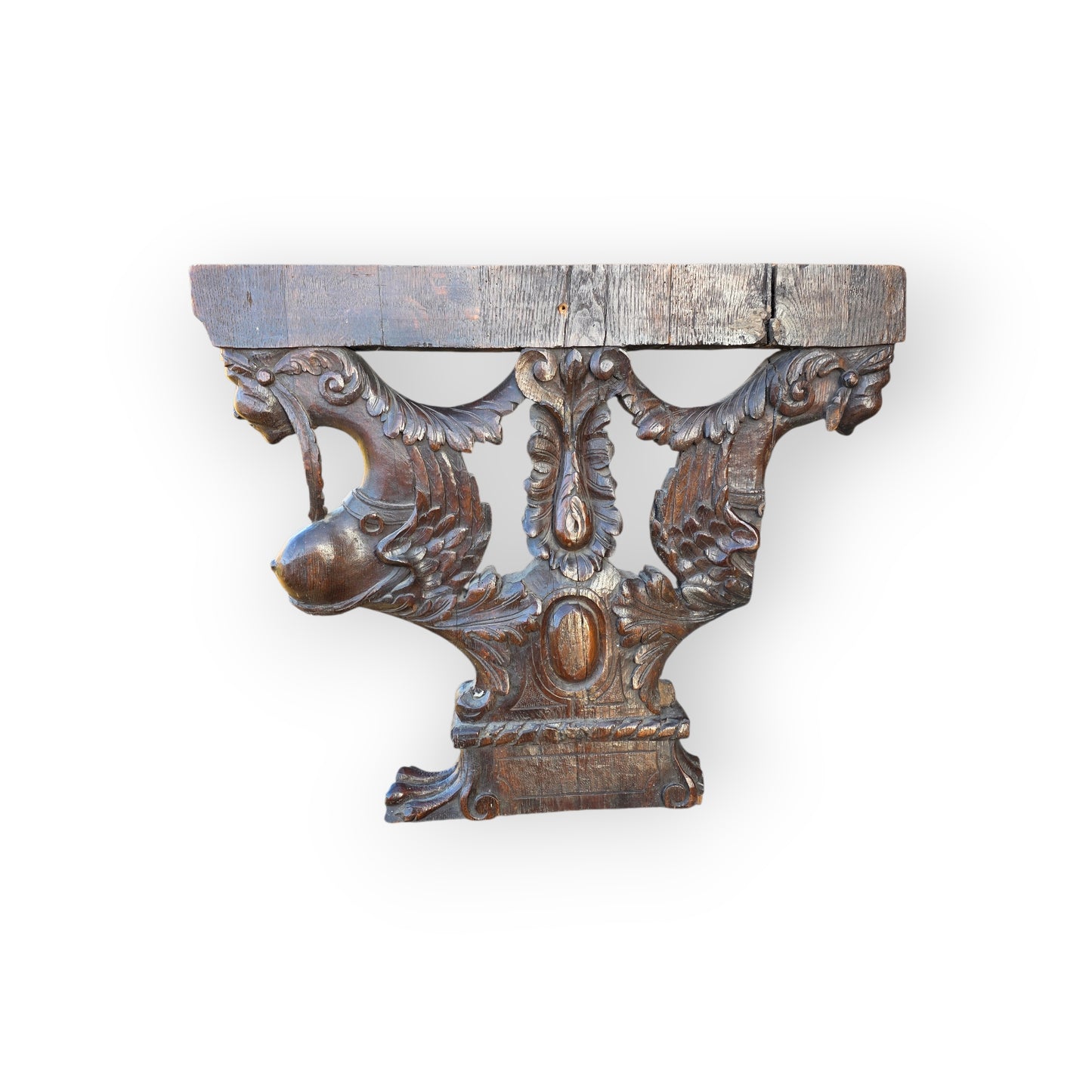 Pair of Large 17th-Century Sculptural Italian Antique Carved Oak Furniture Supports