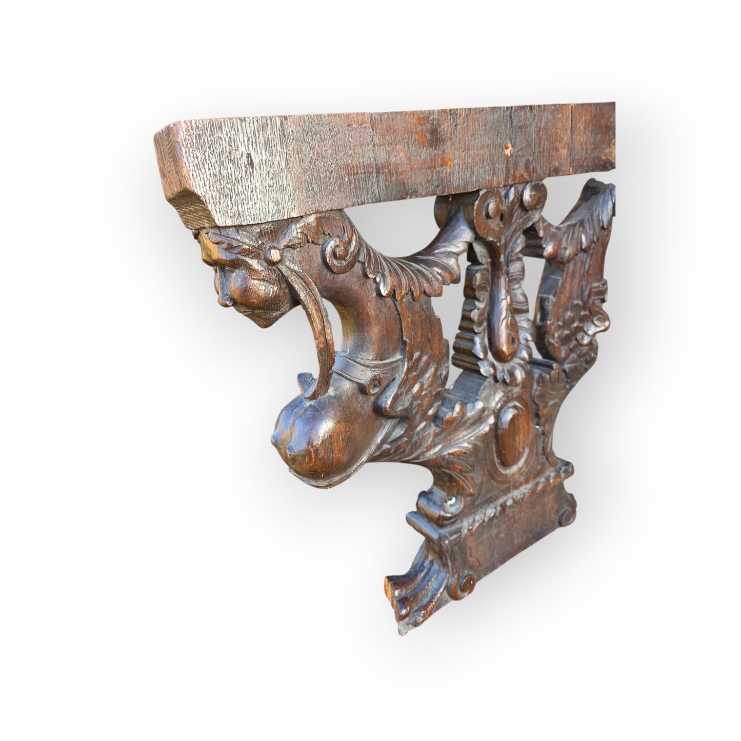 Pair of Large 17th-Century Sculptural Italian Antique Carved Oak Furniture Supports